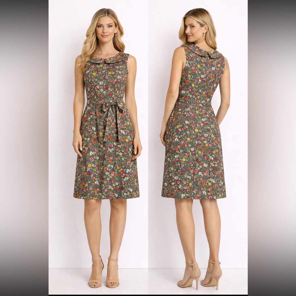 Women's Red Thread Floral Dress Size M Gray